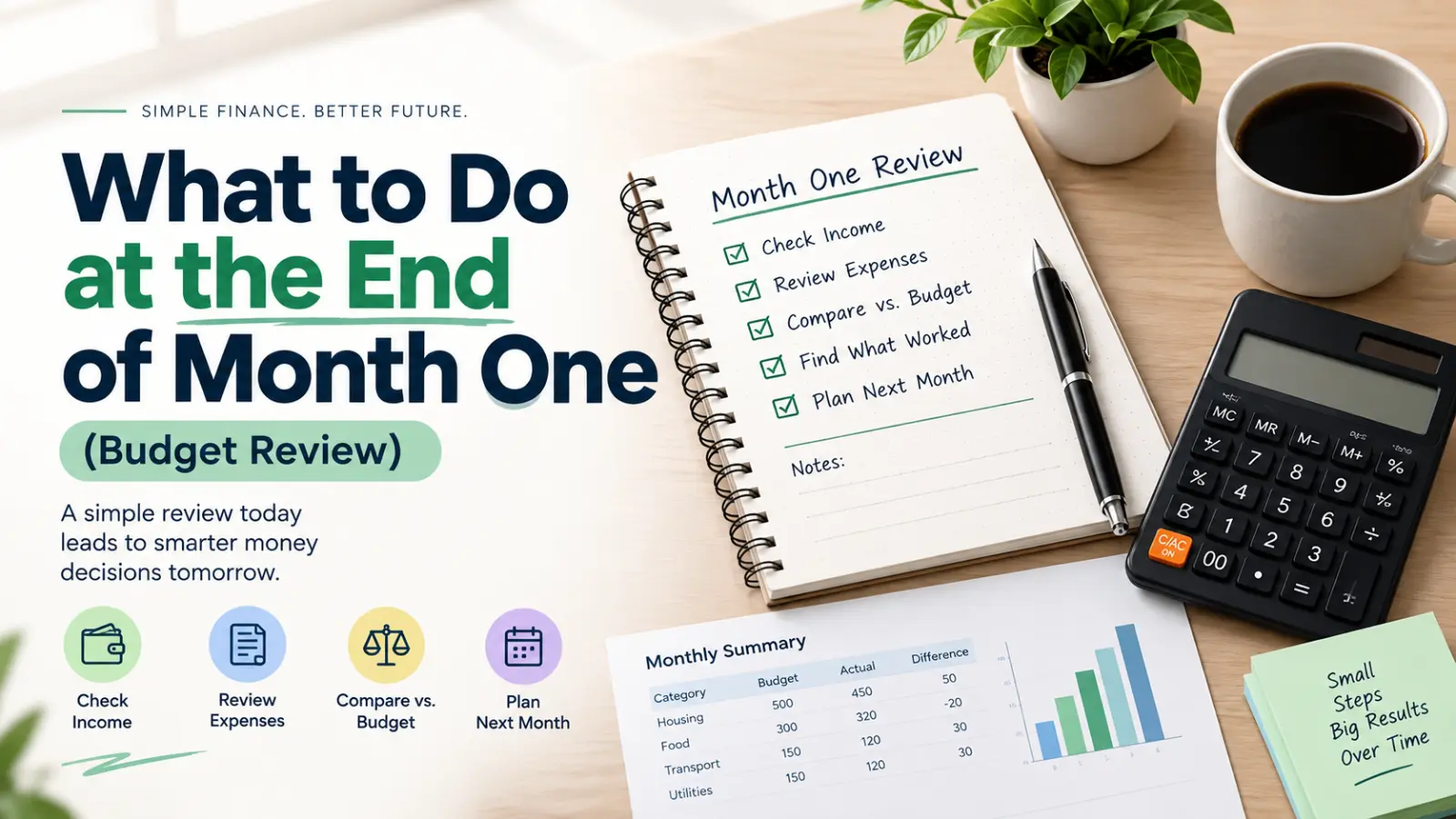 What to do at the end of month one budget review checklist